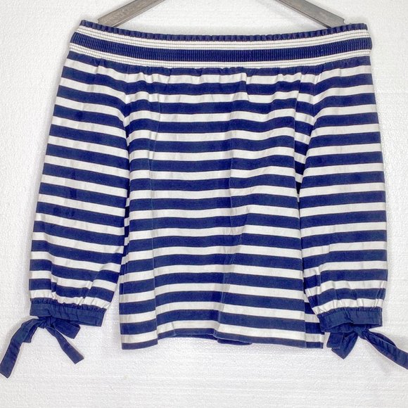 J. CREW Off the Shoulder Shirt Stripes Tie Sleeves - Picture 4 of 9